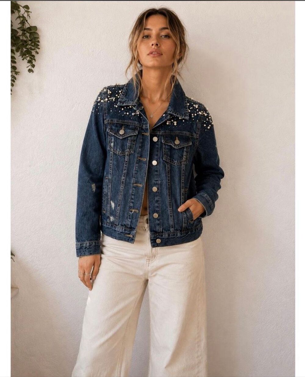 Anthropologie Pilcro Donovan pearled Embellishments blue denim S